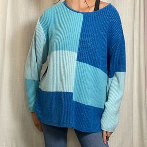VTG FASHION BUG Metallic blue Color block sweater. Size XL